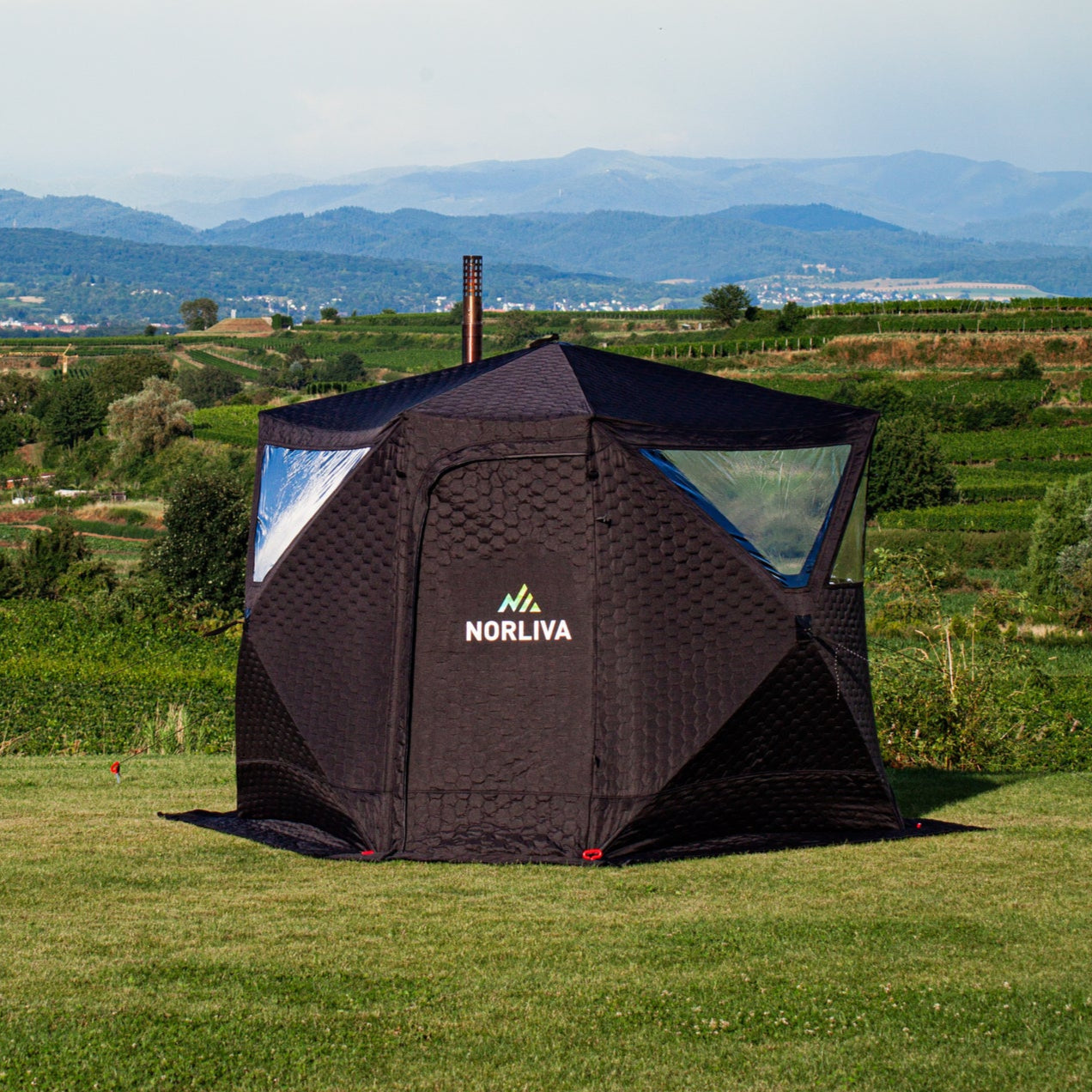 Set: Saunazelt Dalen + Ofen + Sauna-Zubehör + Bänke + Eistonne