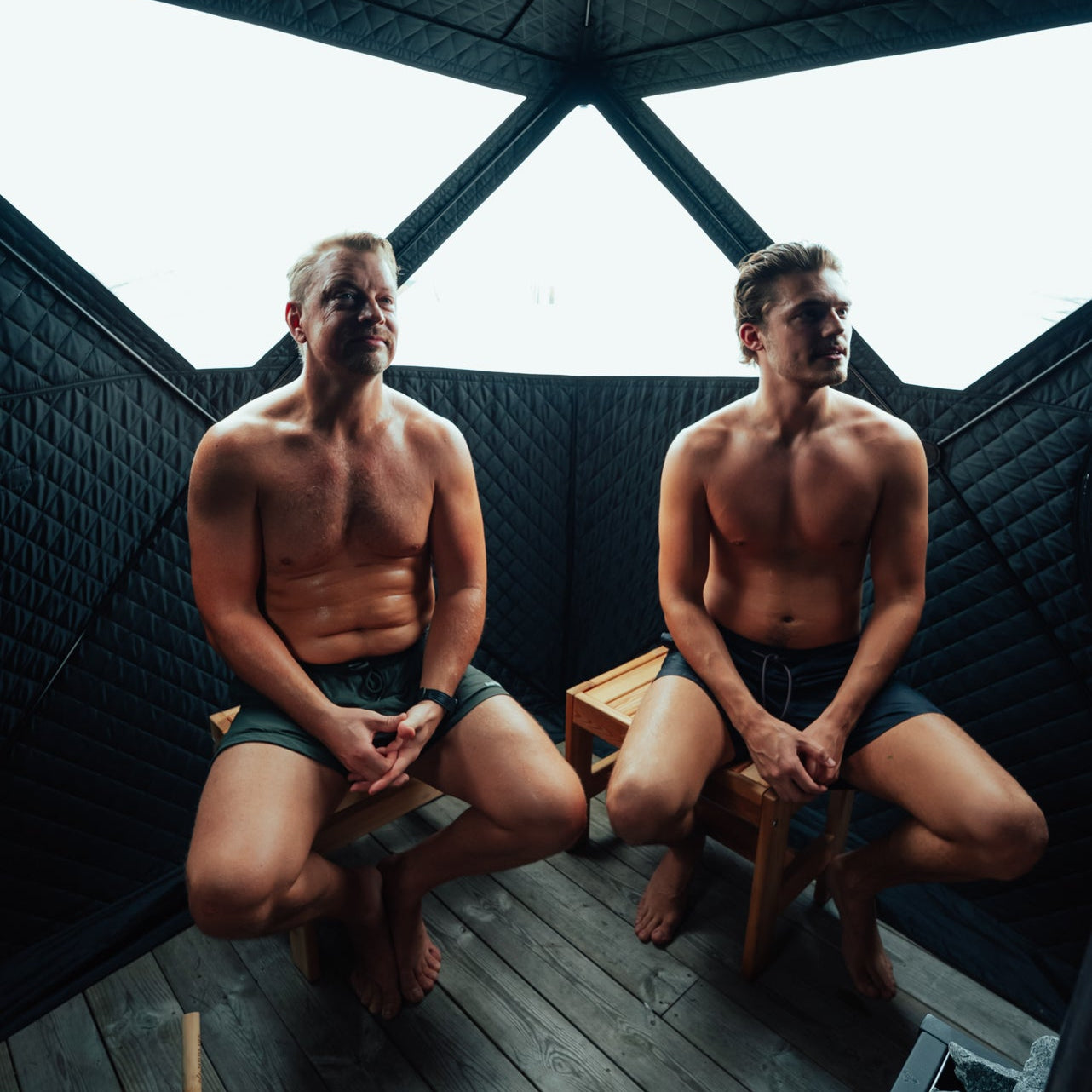 Set: Saunazelt Isen + Ofen + Sauna-Zubehör + Regenschutz + Eistonne