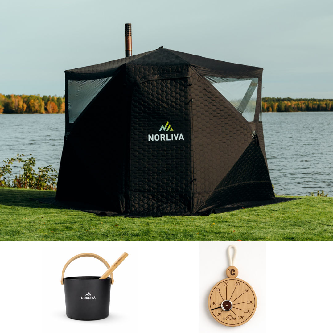 Set: Saunazelt Dalen 3.0 + Ofen + Sauna-Zubehör