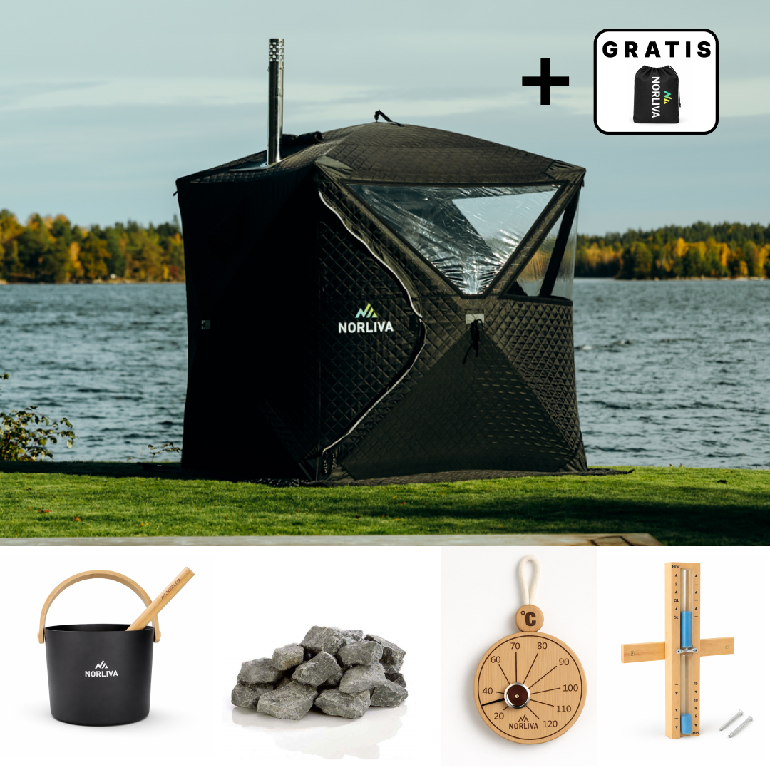 Set: Saunazelt Isen 3.0 + Ofen + Sauna-Zubehör