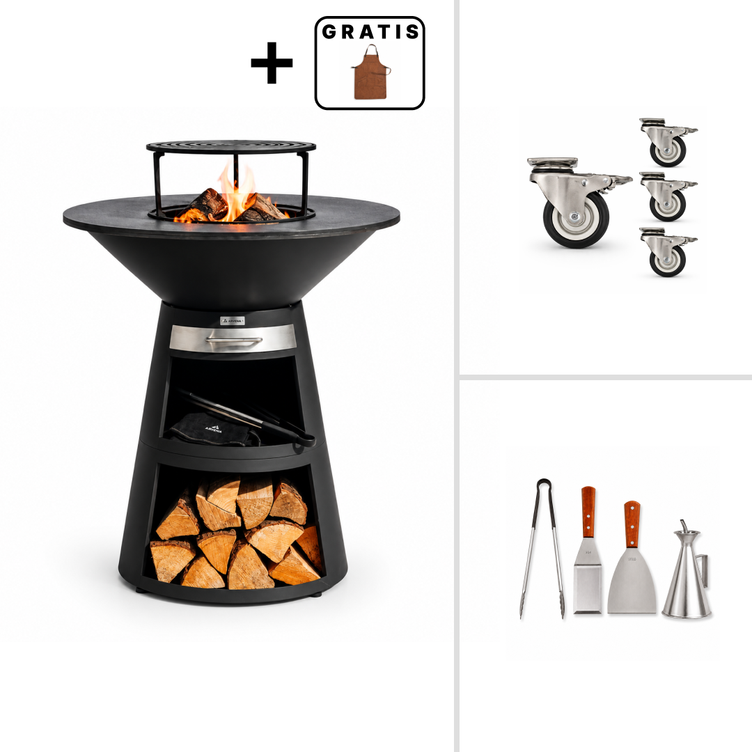 Set: Feuerplatten-Grill Aska + Grillzubehör + Rollen