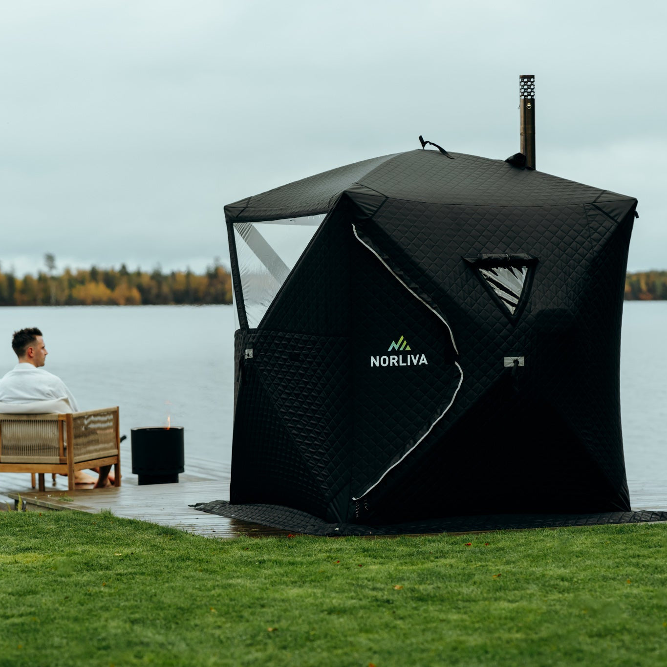 Set: Saunazelt Isen 2.0 + Ofen + Sauna-Zubehör + Regenschutz + Bänke