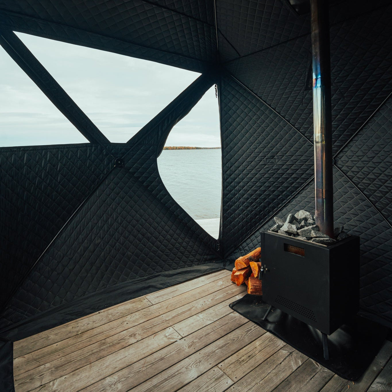 Set: Saunazelt Isen + Ofen + Sauna-Zubehör + Regenschutz + Eistonne