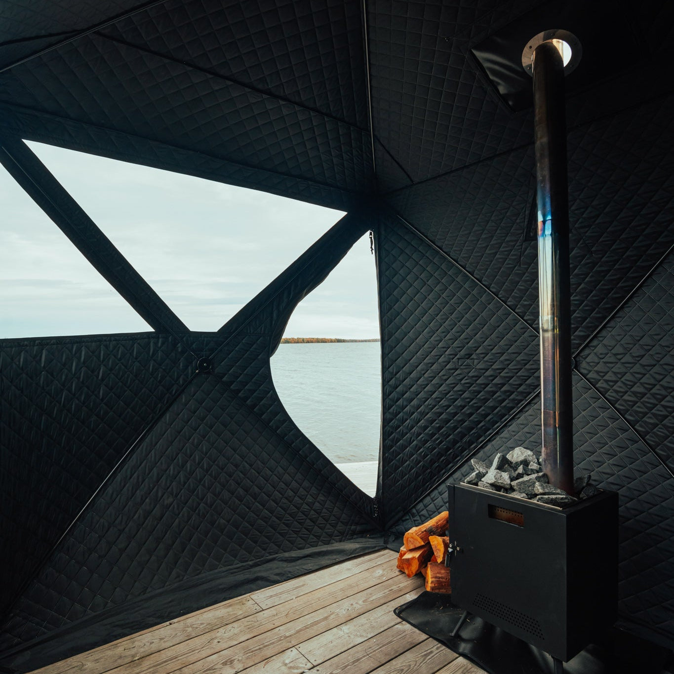 Set: Saunazelt Isen + Ofen + Sauna-Zubehör + Regenschutz