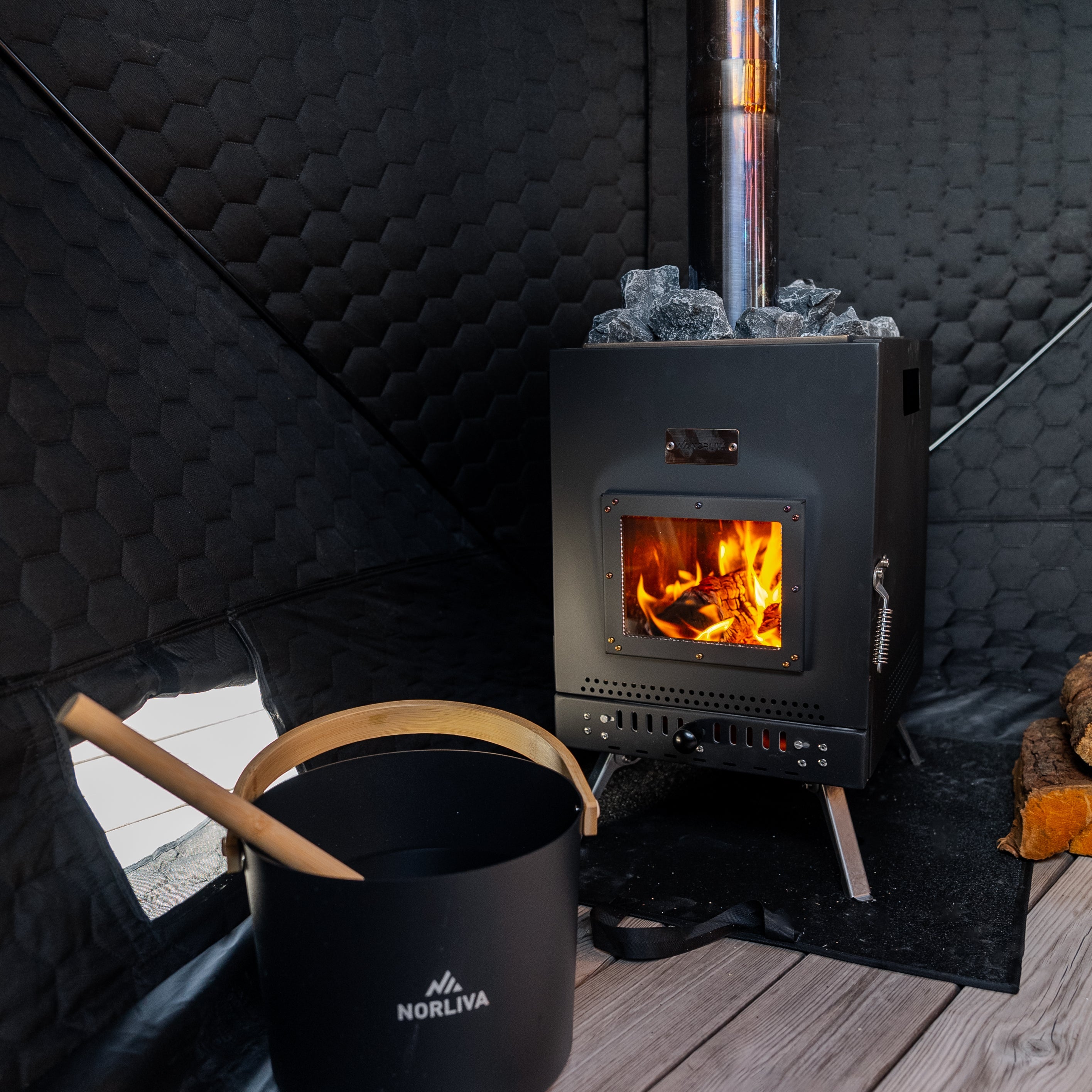 Set: Saunazelt Isen 2.0 + Ofen + Sauna-Zubehör