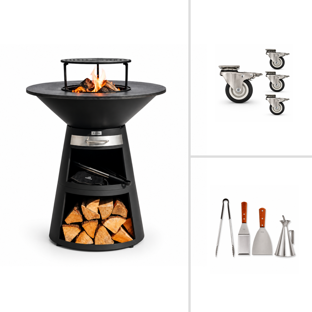 Set: Feuerplatten-Grill Aska + Grillzubehör + Rollen