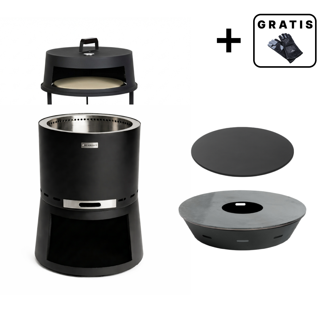 Set: Skara Pluss + Deckel + Feuerplatten-Grill + Pizzaofen-Aufsatz